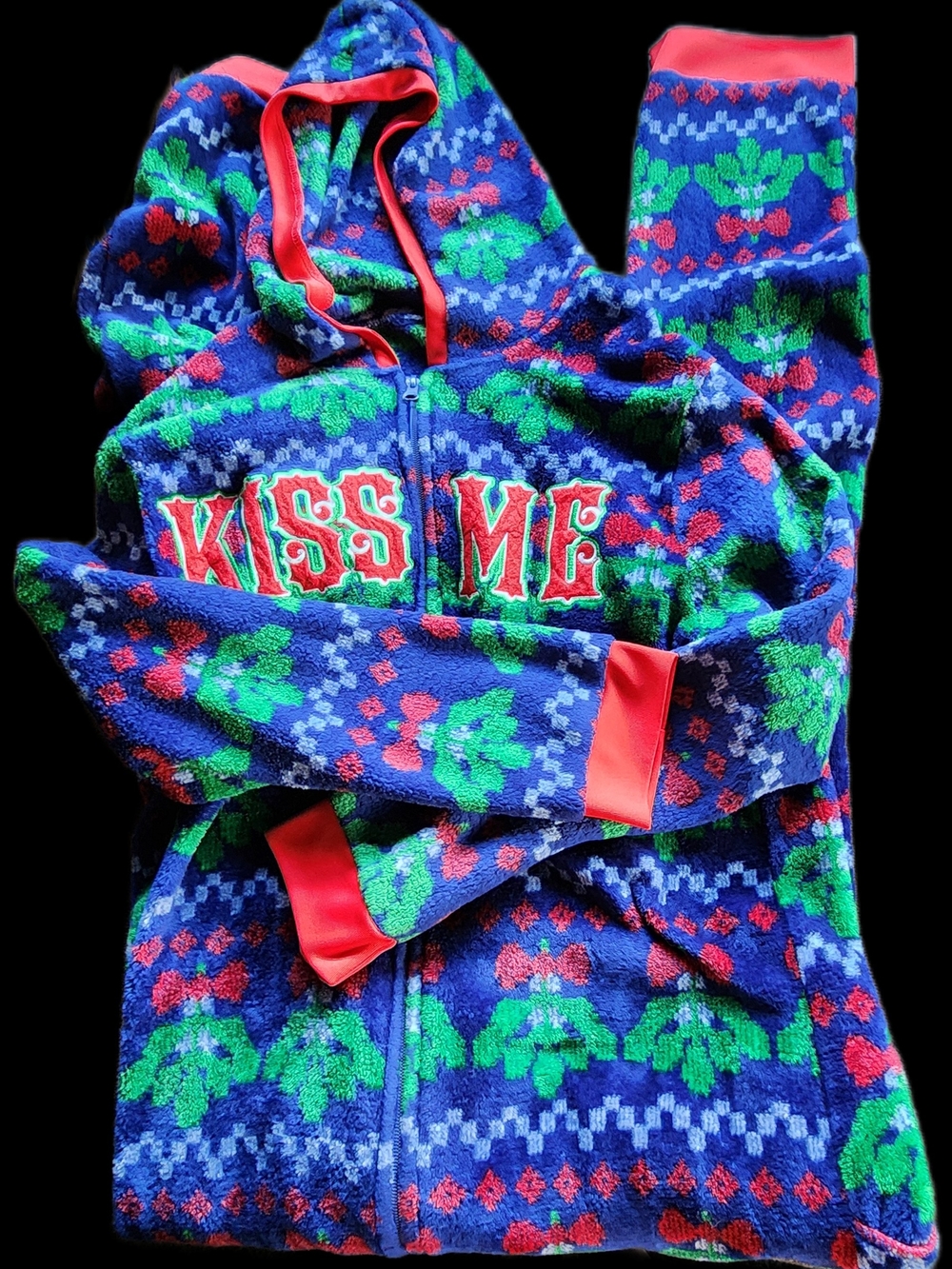 Kiss Me Hooded Zip-Up Fleece - Blue, Green & Red